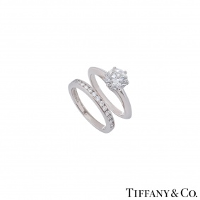 Tiffany & Co. Platinum Diamond Ring 1.17ct G/VVS1 XXX With Diamond Half Eternity Ring
